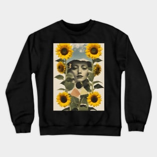 Sunflower Woman Surreal Collage Art Crewneck Sweatshirt